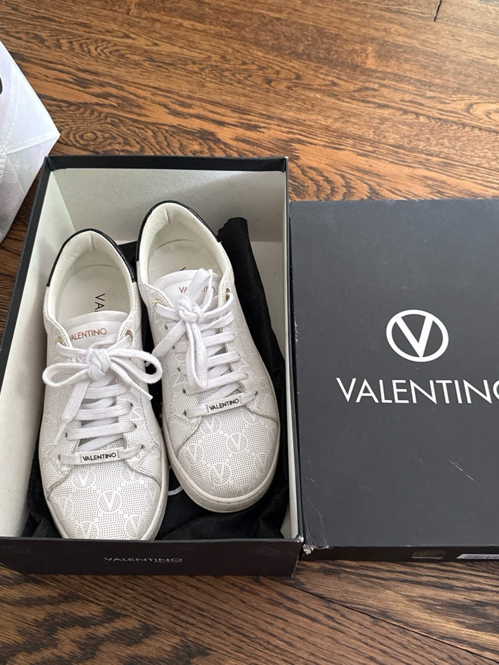 Valentino White Monogram Lace-Up Sneakers